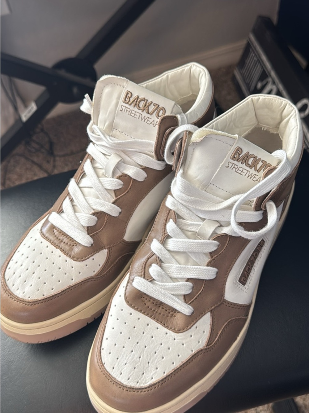 BACKTO Streetwear Women’s High-Top Sneakers in White and Brown